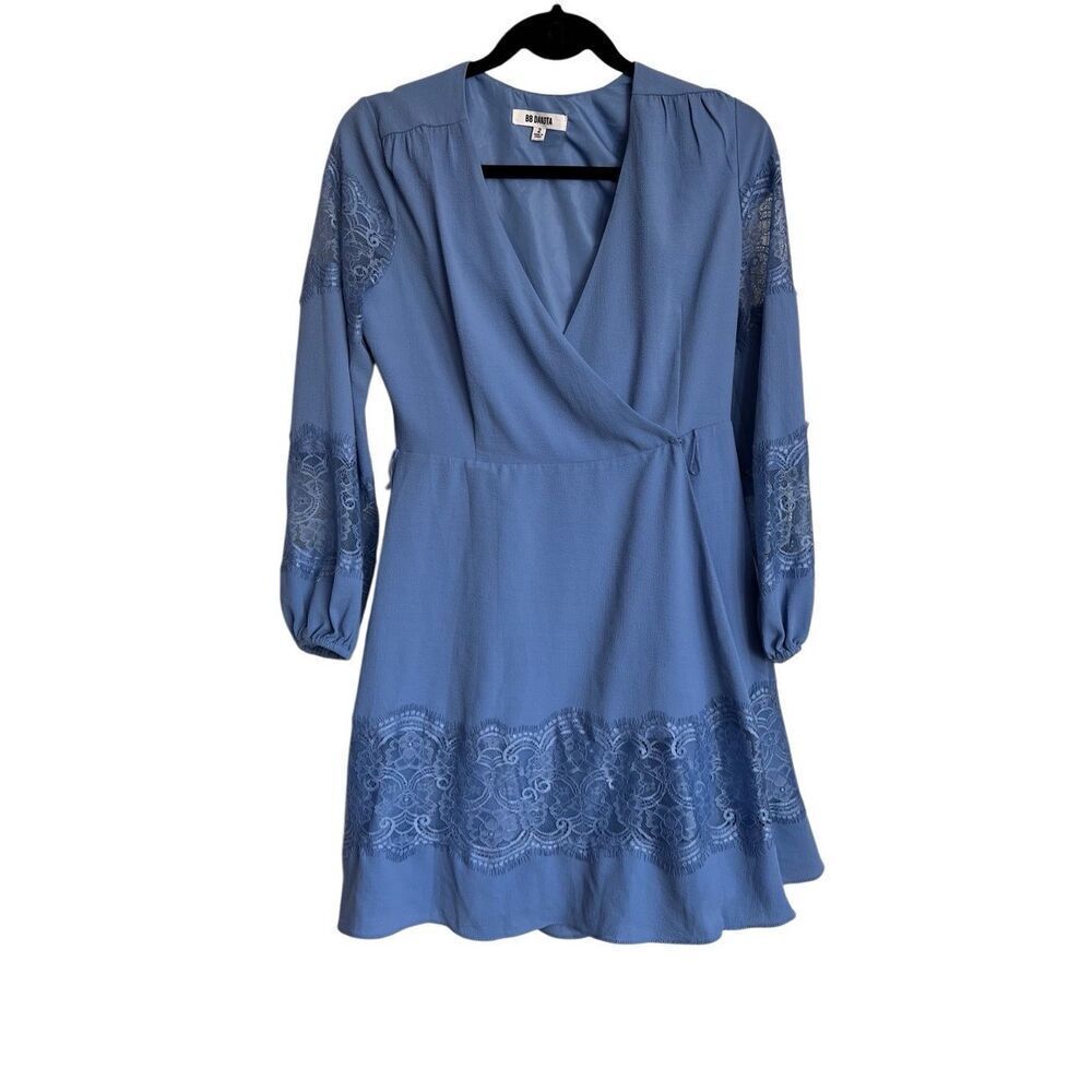 BB Dakota Dress Womens Size 2 Blue Lace Wrap Mini Dress NWOT BELT IS MISSING